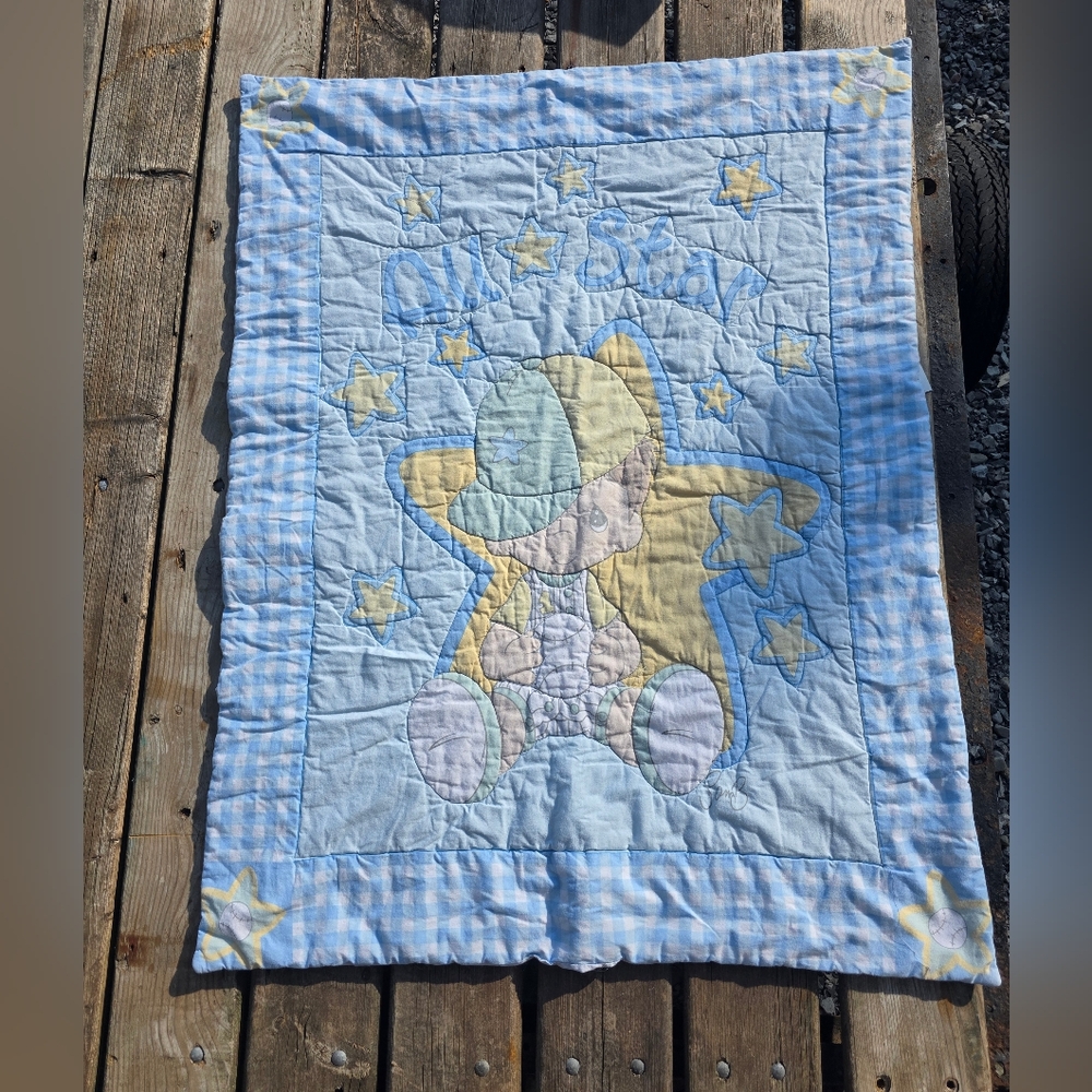 Precious Moments Blue and Yellow Crib Quilt